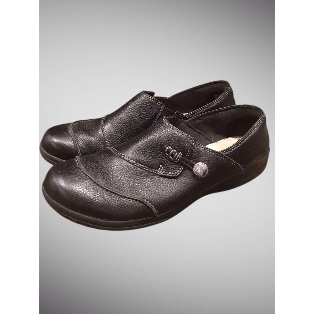 Clarks Women's Size 10W Shoes Cheyn Misha Leather‎ Loafer Flat Black GUC